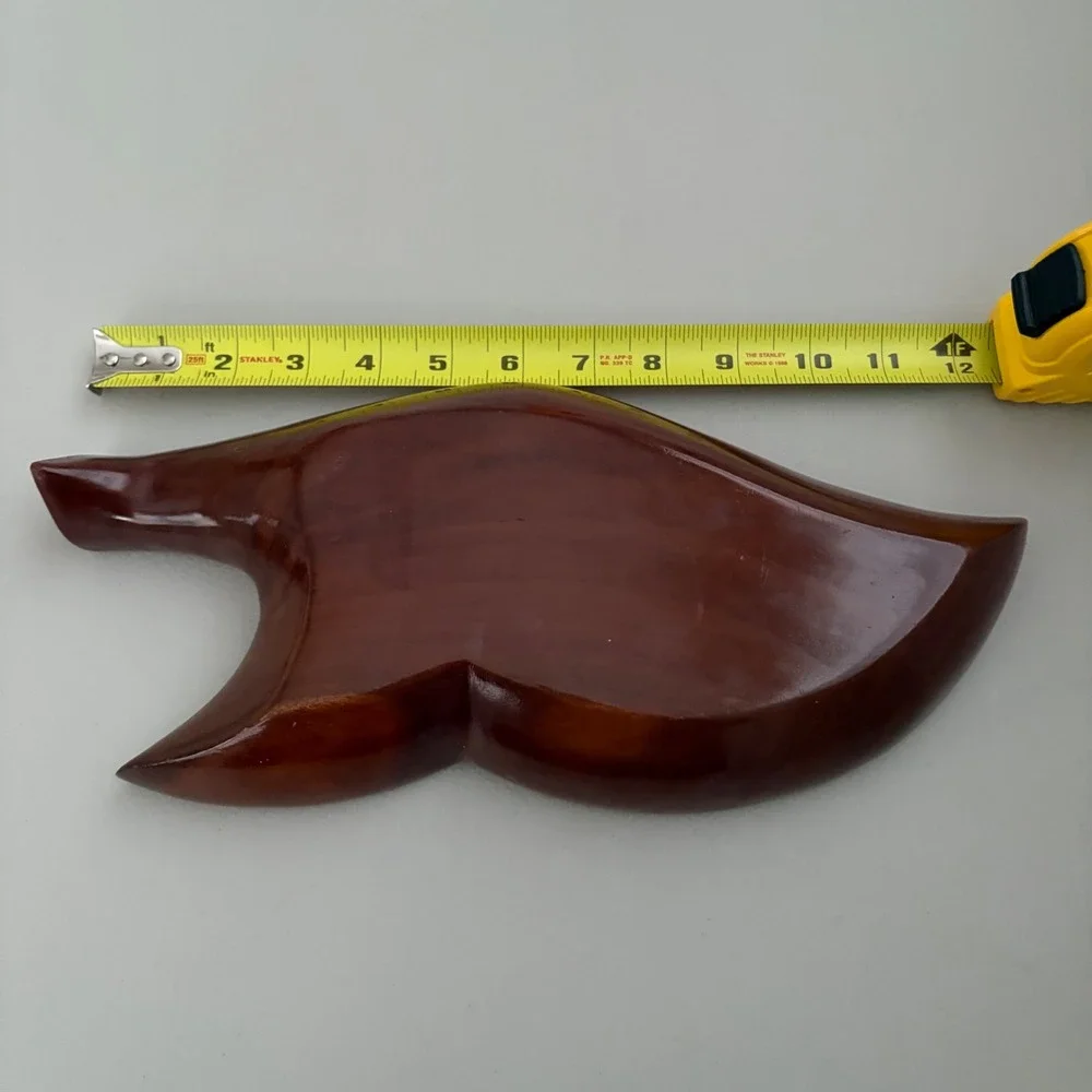 Hand‎ Carved Wood Leaf Shaped Serving Dish Mid Century Modern Appetizer Tray